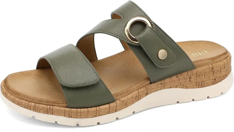 UBFEN Womens Slides Sandals Comfortable Low Wedge Arch Support for Walking