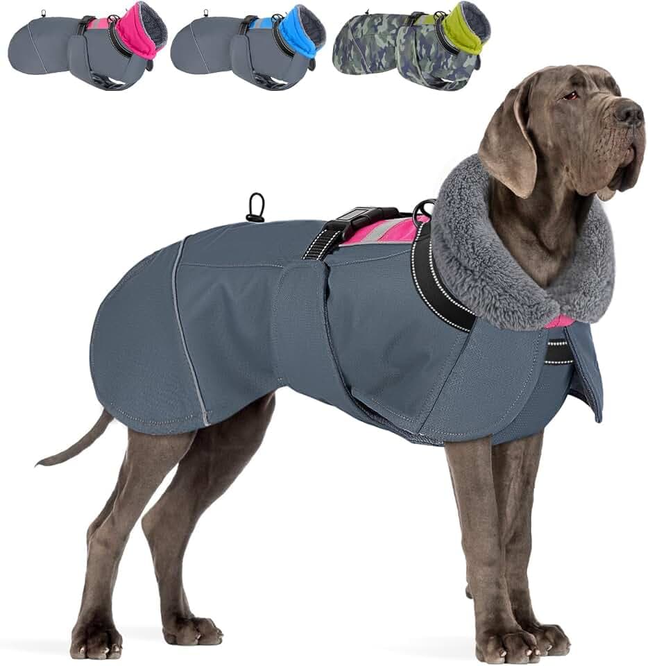Eyein Hundemantel Winter für Große Hunde, Wasserdicht Hundejacke mit warmem Fleecefutter und Halsband, Winddichter Wintermantel Hund mit Bauchschutz und Verstellbarem Brustriemen, Rosa, XXXL