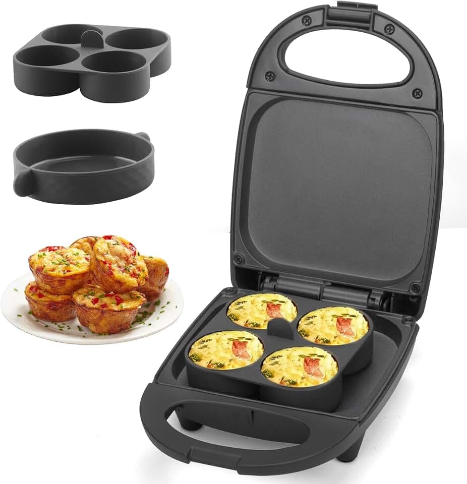 SugarWhisk Egg Bite Maker with 2 Silicone Egg Molds for Breakfast Sandwiches, Breakfast Maker, Omelet Pan, Healthy Snacks or Desserts, Black