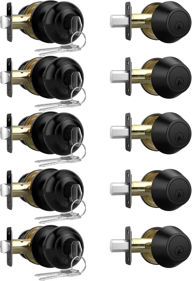 AEEKEL 5 Pack Front Door Lock Set, Exterior Door Knob with Lock and Key