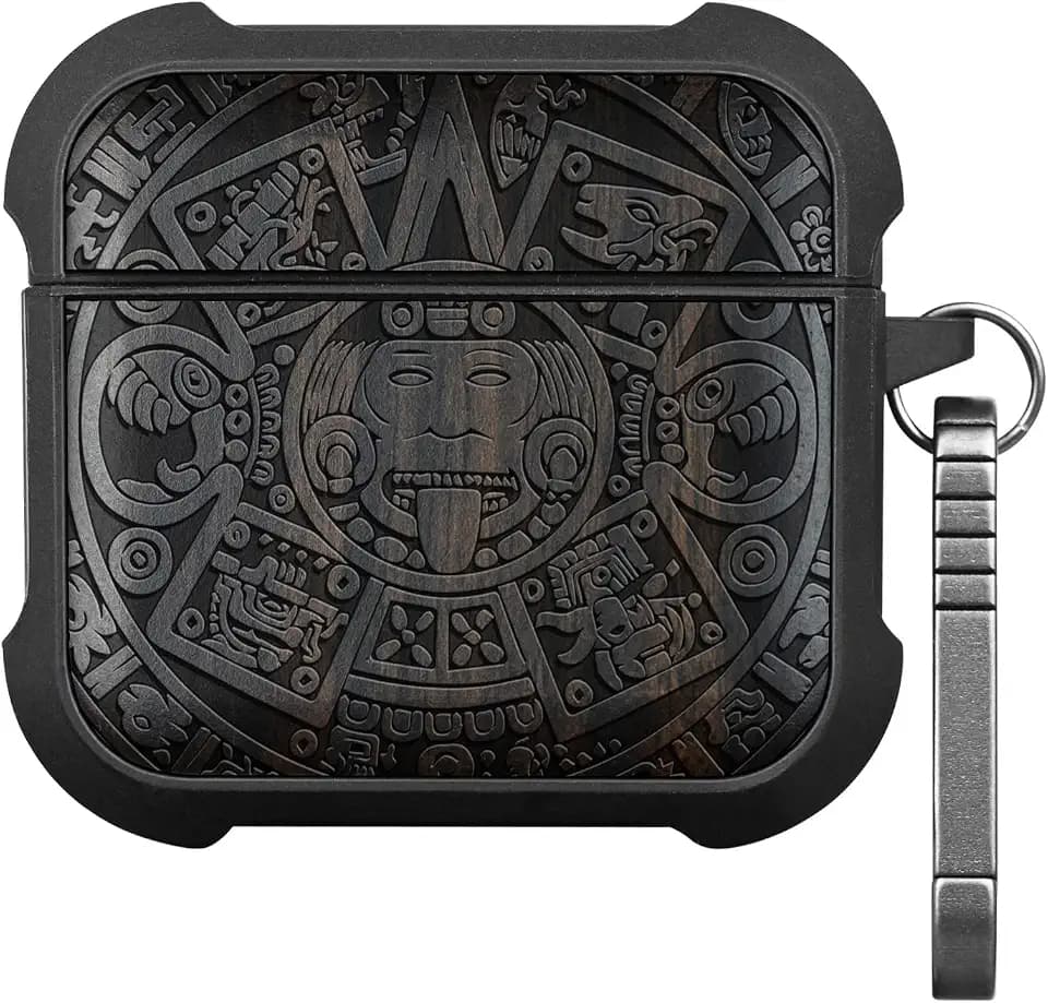 Wood for AirPods 5 Case/AirPods 4 Case, The Maya Calendar, Black