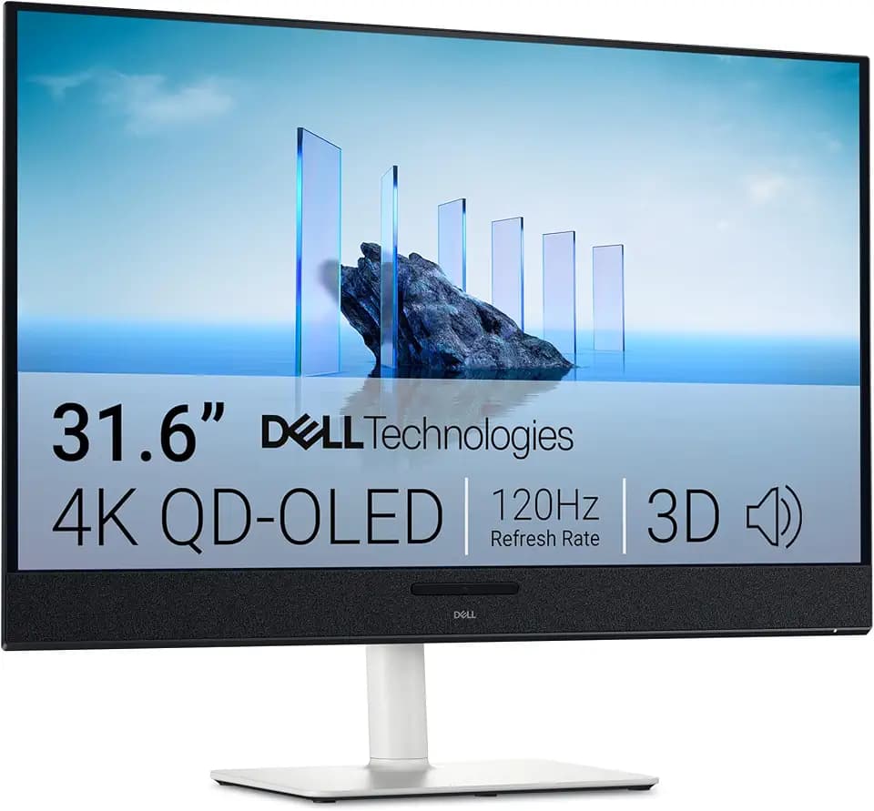 Dell 32 Plus 4K QD-OLED Monitor S3225QC - 31.6-inch (3840 x 2160) 120Hz 0.03ms Display, AI-Enhanced 3D Spatial Audio, Height/Tilt/Swivel/Slant Adjustment - Ash White