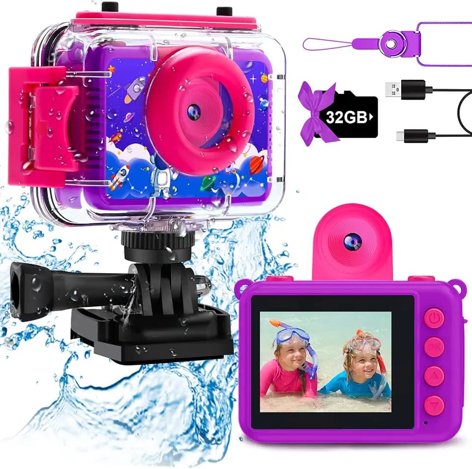GKTZ Kinderkamera wasserdichte,Unterwasserkamera-1080P Selfie Digitalkamera Fotoapparat für Kinder, Spielzeug für 3-12 Jahre Jungen und Mädchen (Lila)