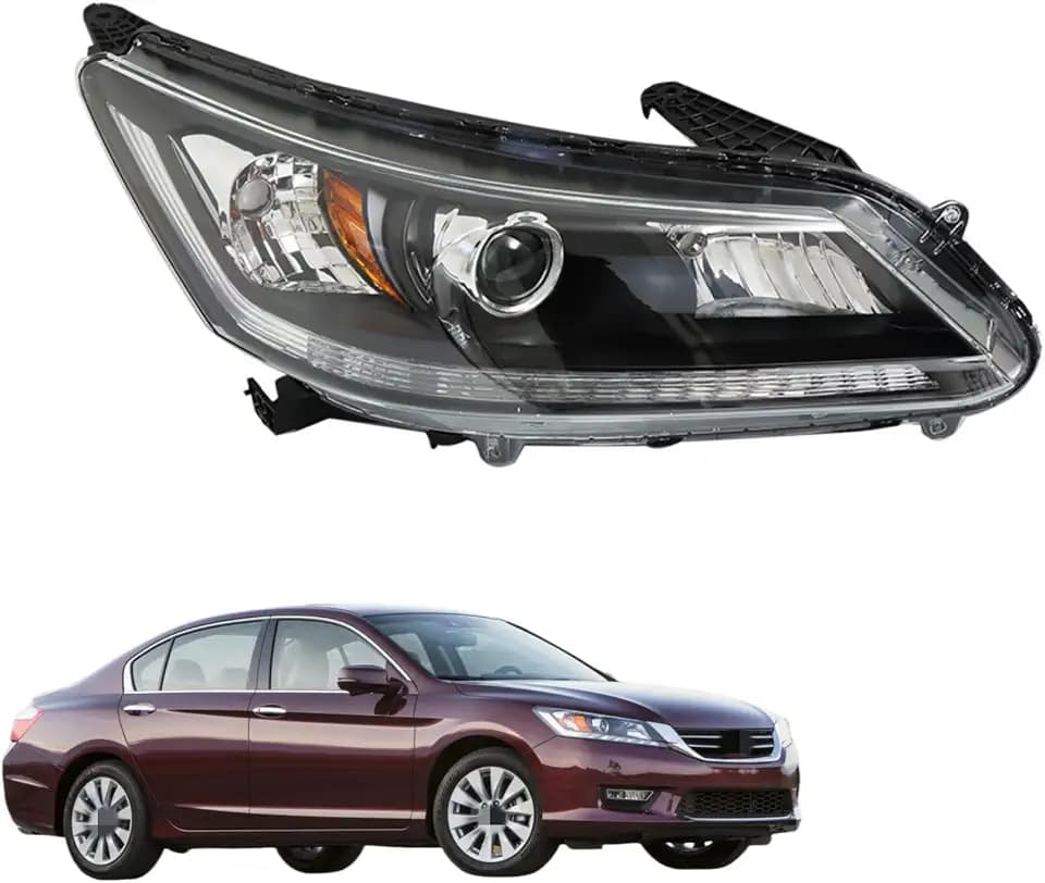 Silscvtt Headlight Assembly Halogen without DRL Replacement for Accord 4-Door Sedan 2013-2015 Housing Black Lamp Set Passenger Side RH 1PC 33100T2AA01
