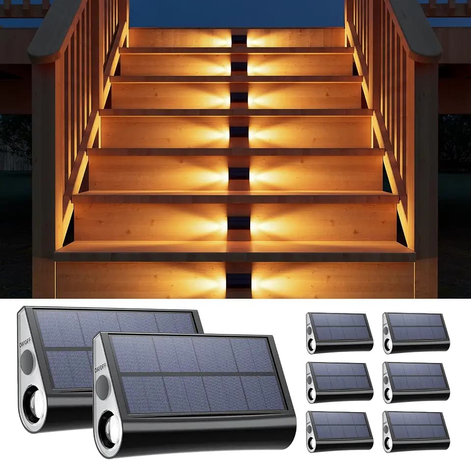 8-Pack Solar Step Lights, Waterproof, Warm White Dual-Sided Glow