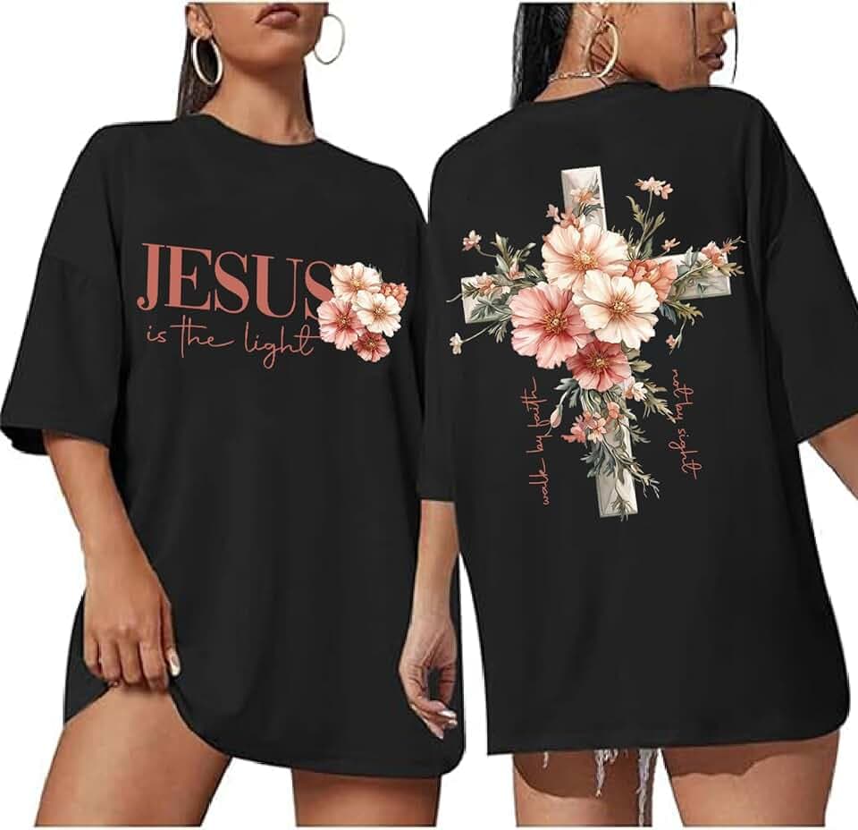 Christian Shirts for Women Floral Graphic Tees Faith Cross Shirt Faith Religious Inspirational Tshirt