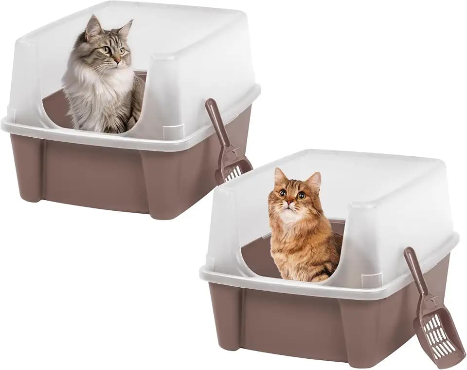 Iris Ohyama Katzenklo offen, bis 7 kg, 2er-Satz, Taupe, ohne Deckel, Katzentoilette, hoher Abnehmbarer Rand, Für große Katzen, Kätzchen, Toilet, XXL Toilette, BPA-frei, Cat Litter Box, CLH-12