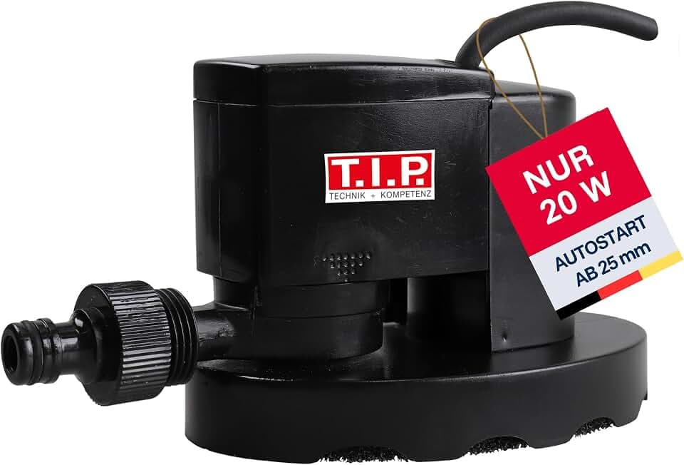T.I.P. Pool-Cover-Pumpe - Whirlpoolentwässerungspumpe, Pool entleeren | CoverOne 1500 AUT Automatische Abdeckplanen-Pumpe mit 1.300 l/h Fördermenge, Filterschwamm, Trockenlaufschutz und 10m Kabel