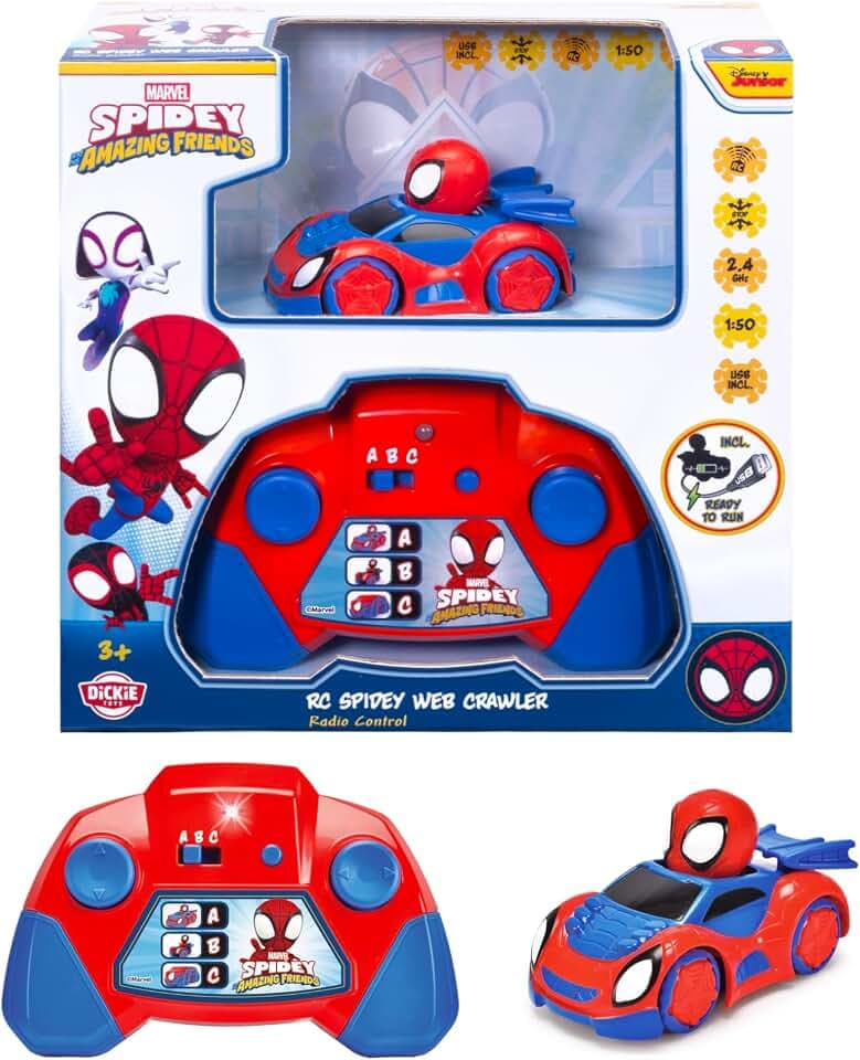 Dickie Toys RC Auto Spidey Web-Crawler (8 cm) - ferngesteuertes Spielzeugauto für Kinder ab 3 Jahre zu Marvels Spidey und Seine Super-Freunde, 6 km/h, inkl. Fernbedienung und Batterien