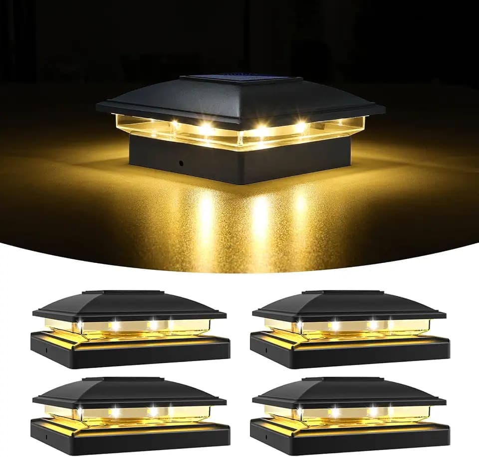 VOLISUN 4 Stück Solar Pfostenkappe für den Außenbereich, wasserdicht, Solarzaun Pfostenleuchten für 9x9 10x10 12x12cm Holz/Vinyl Pfosten, Solarlampe Außen Säulenlampe für Garten Terrasse Veranda