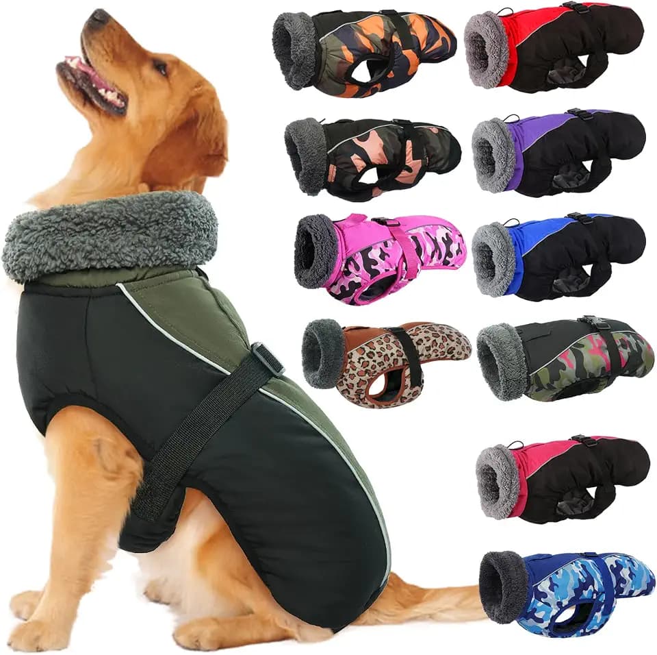 IECOii Hundejacke, Fleece, Wasserabweisend, Hoher Kragen, Armeegrün XL