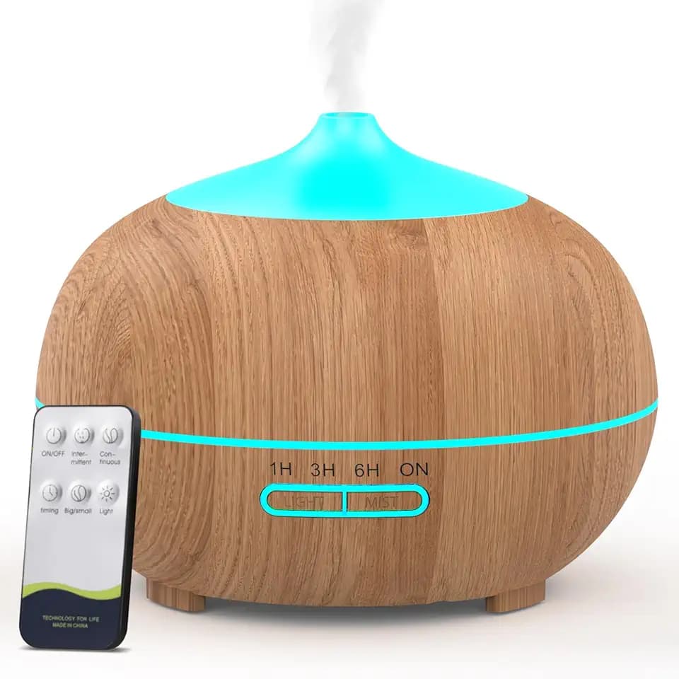 500ML Aroma Diffuser für Ätherische Öle, Aromatherapie Öle Diffusor mit Fernbedienung, 4 Timer, 7 Farben, 2 Sprühbilder, BPA Free Ultraschall Luftbefeuchter Schlafzimmer, Büro, Spa - Gelb