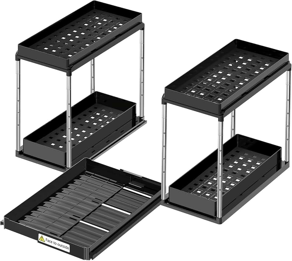 NIUXX Expandable Under Sink Organizer: 2 Tier Height Adjustable