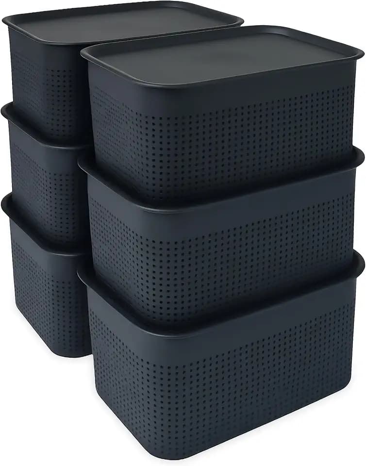 Relaxdays Aufbewahrungsbox 6er Set, mit Deckel, Organizer-Box 5 L, HBT: 13x26,5x19 cm, Stapelbox Kunststoff, Farbwahl