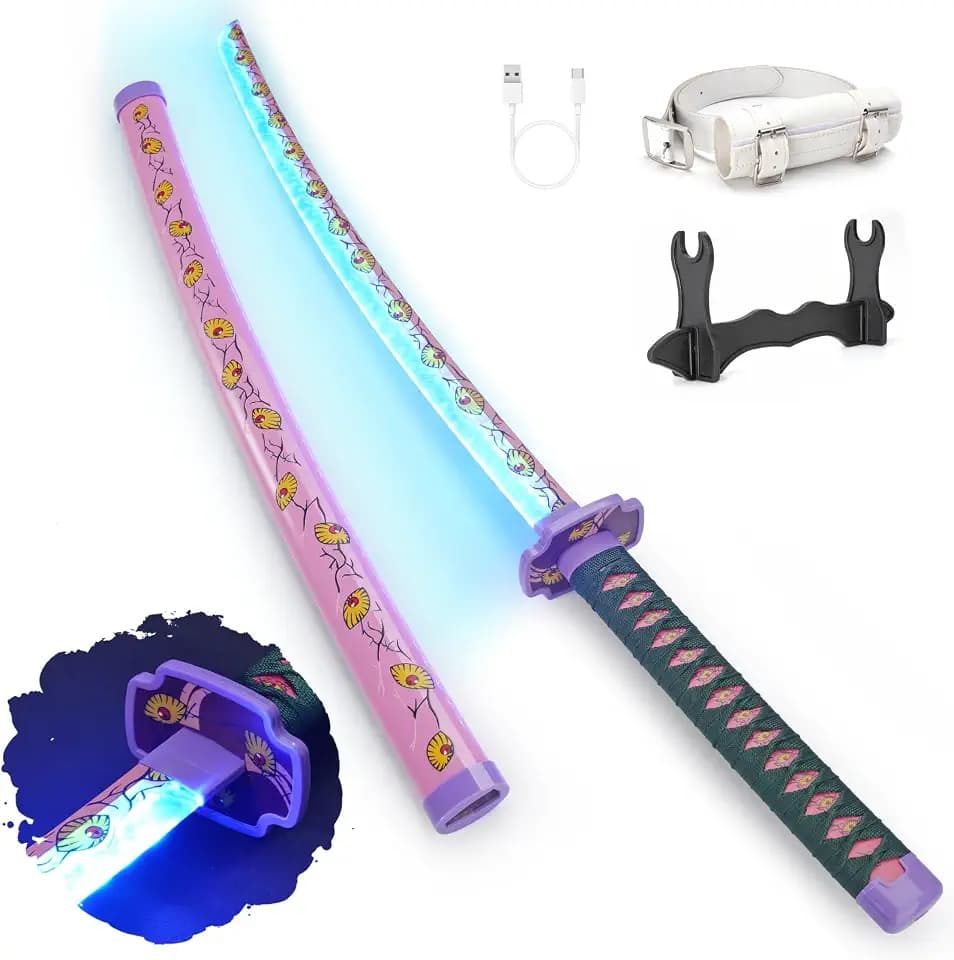 Zisu LED Glowing Anime Cosplay Sword Katana - 40 Inch Rechargeable Light Up Sword with Stand & Belt