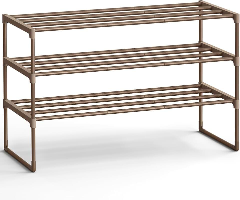 SONGMICS Shoe Rack, 3-Tier Shoe Organizer, Metal Storage Shelf