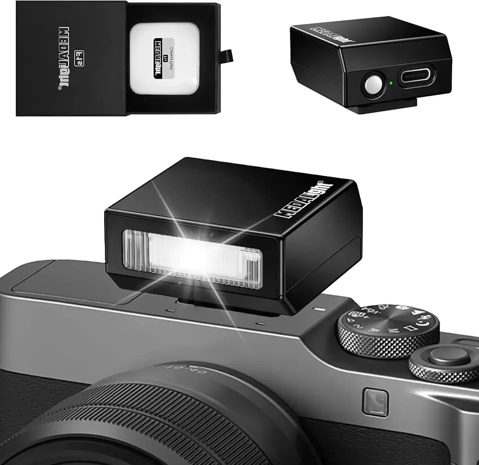 MEDALight Upgrade Aluminum F1s Mini Camera Flash for Ricoh GR3/GR3X/Fuji/Sony ZV1/Nikon/Canon/Olympus/Digital Film Cameras,Portable Hot Shoe Camera Flash Speedlite for DSLR Camera(Black).