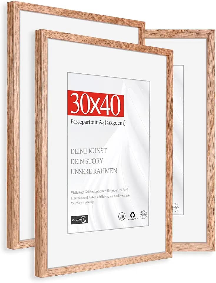 HIMEETIME® 3x Bilderrahmen für 30x40 cm,Natur Holz Eiche,Mit bruchsicheres Kunstglas,Großer Diplom- und Dokumentenrahmen mit - Nur zur Wandmontage