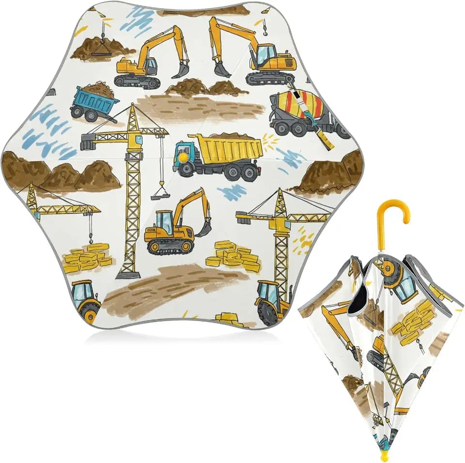 Cool Construction Excavator Truck Kids Umbrellas for Rain UV Protection Umbrellas Travel Portable Umbrella for Girls and Boys