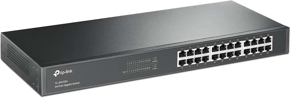 TP-Link TL-SG1024 24 Port Gigabit Netzwerk Switch ( 19 Zoll Rack-Montage, 24*RJ-45 LAN Ports, Metallgehäuse, , unmanaged, Plug-und-Play, Lifetime-Garantie) schwarz