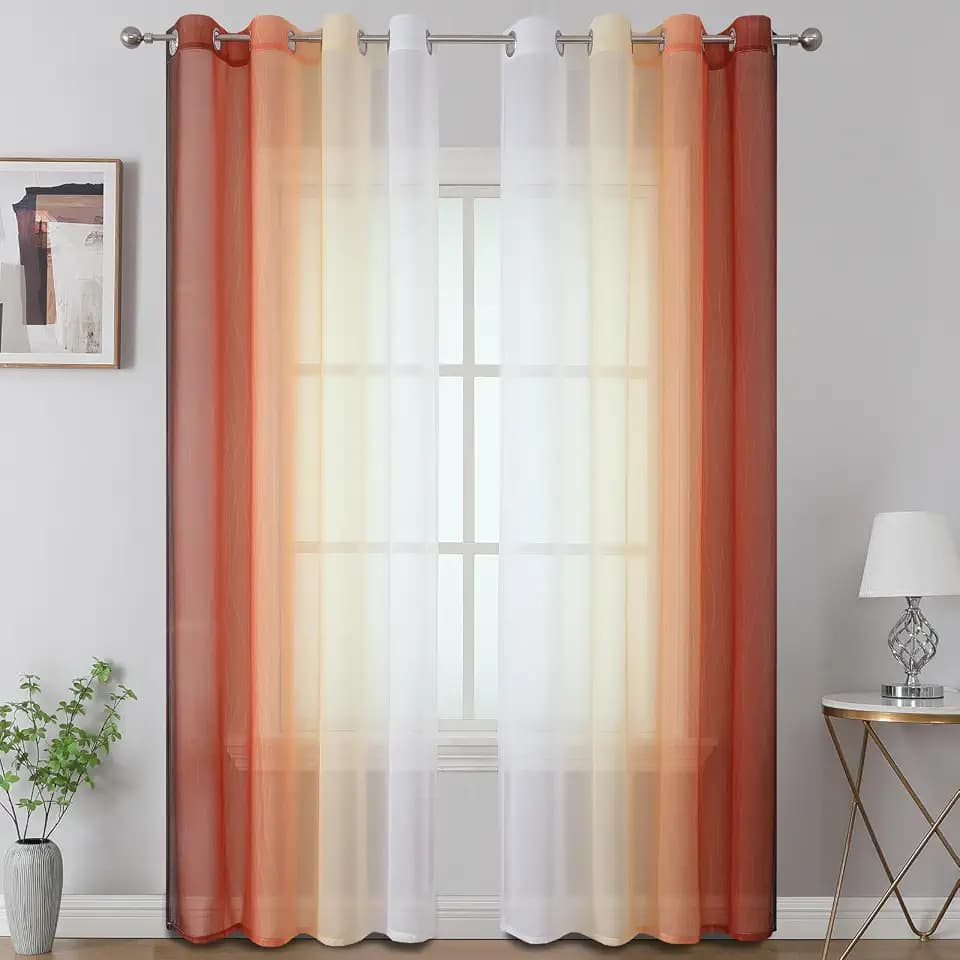 Burnt Orange and White Ombre Sheer Curtains for Living Room 52x96 Inch Long