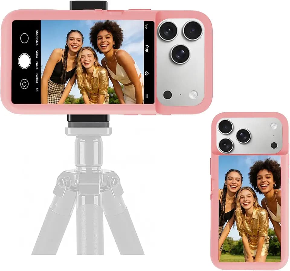 Yuanjing for iPhone 17 Pro Max Case with LCD Screen Back Camera Monitor Smart Phone Cover with Selfie Vlog Monitor【NOT NFC Case】 for DIY Wallpapers Live Streaming (Pink, iPhone 17 Pro Max)