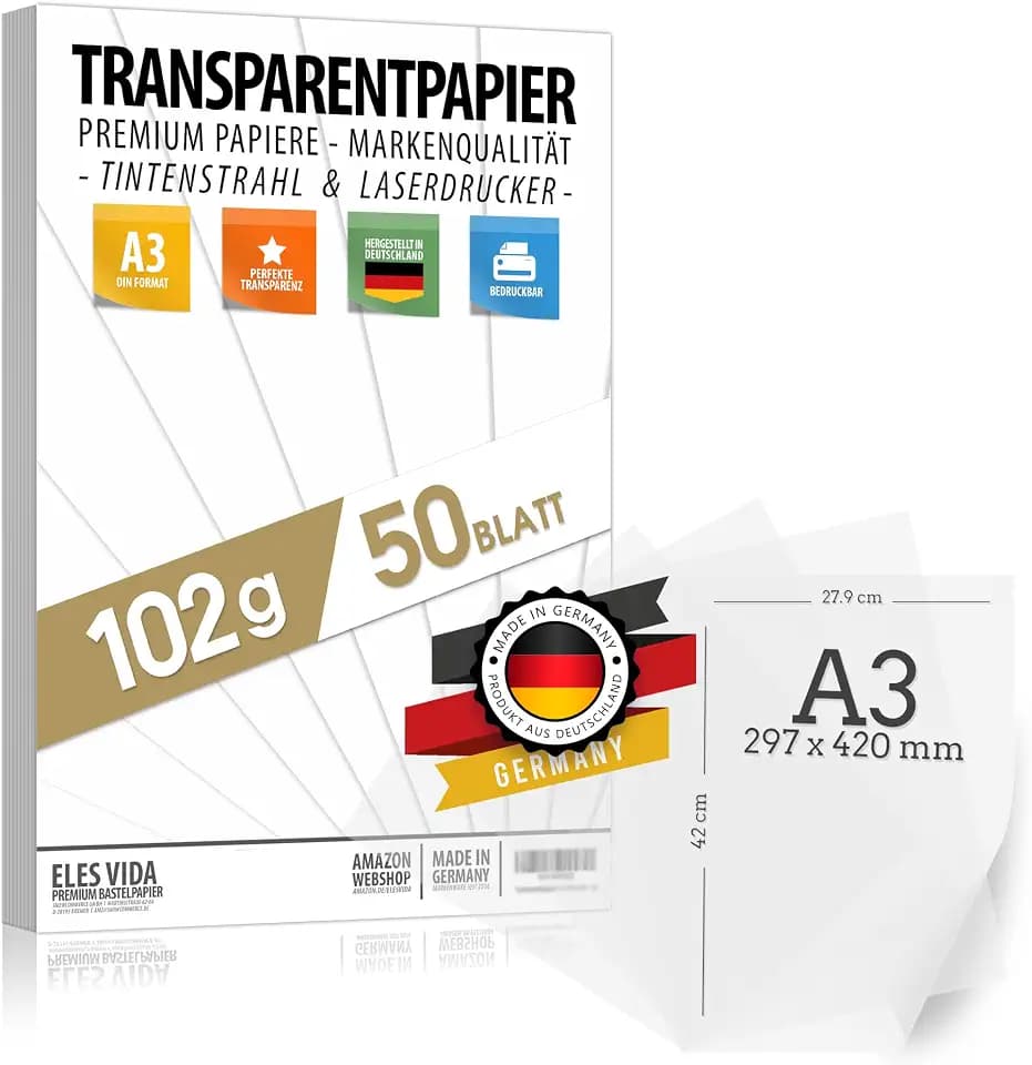 50 Blatt Transparentpapier 102 g/m² DIN A3 BEDRUCKBAR, Pauspapier