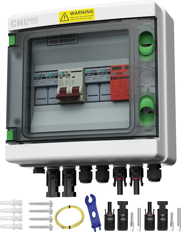 2 String Solar PV Combiner Box IP65 2 in 1 Out DC500V 63A Circuit Breaker with Surge Protector and 30A PV Fuse,Solar Disconnect Switch Outdoor Waterproof for Solar Panels System