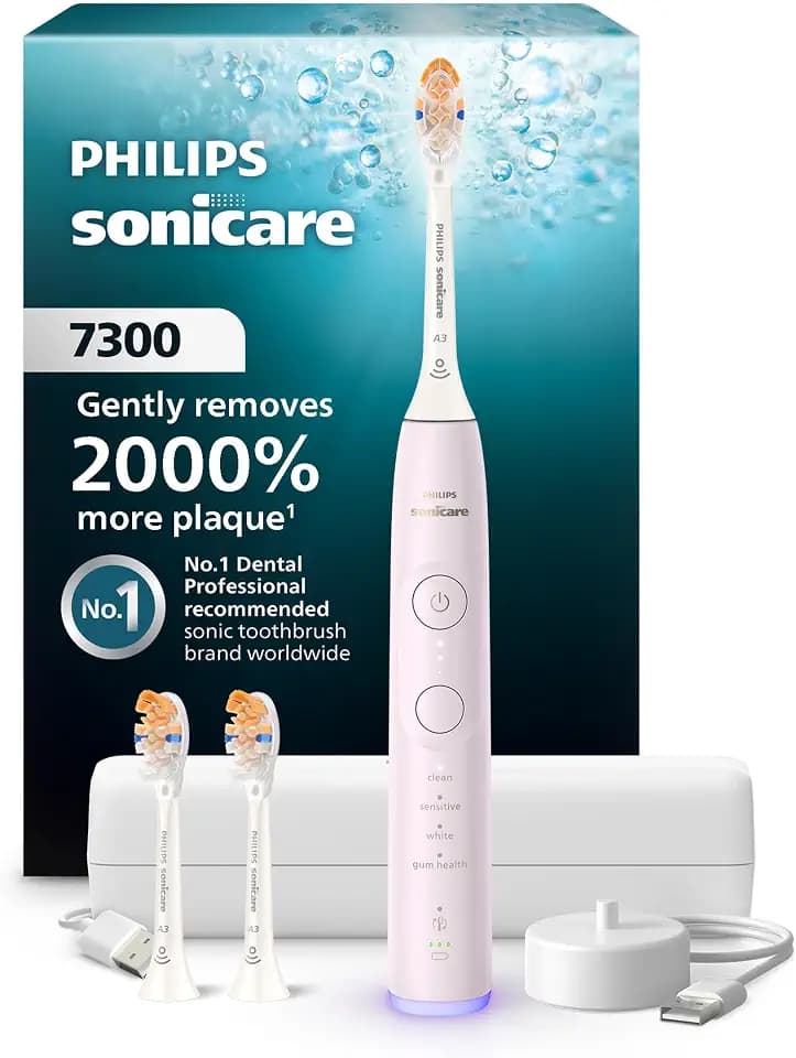 Philips Sonicare 7300 Rechargeable Electric Toothbrush, 3 Brush Head, Pink