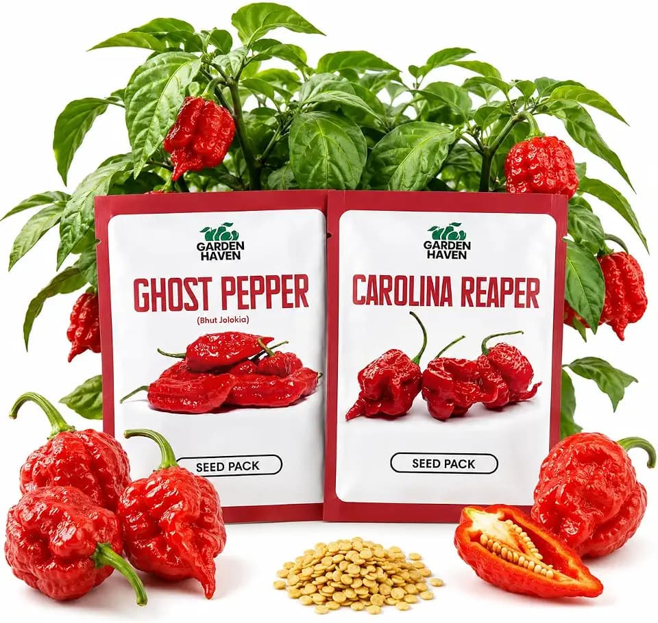 Carolina Reaper & Ghost Pepper Seeds - 50+ Each, Bhut Jolokia, Non-GMO