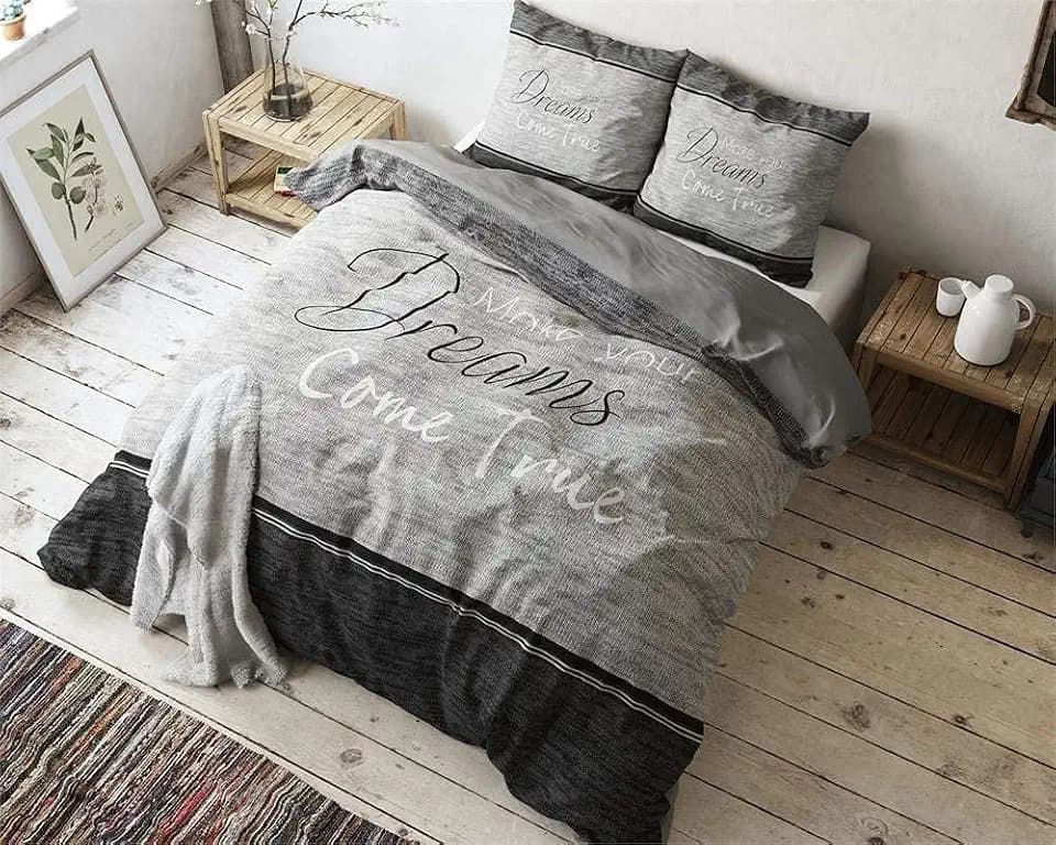 Sleeptime Bettwäsche Set 200x220 Baumwolle, Knopfverschluss, bügelarm, Grau