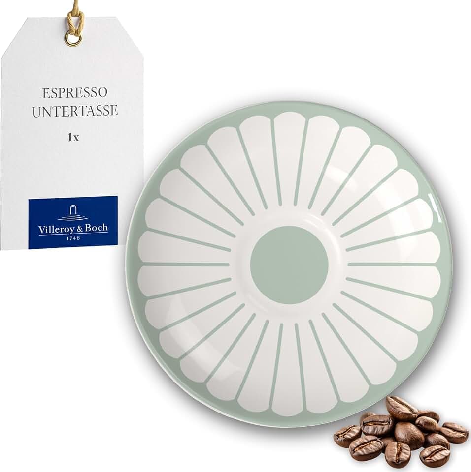 Villeroy & Boch - Fleur vert Espresso-Untertasse Grün, Spülmaschinenfest, Mikrowellensicher, Porzellan-Untersetzer für Espressotasse, Kleiner Servierteller, Unterteller Blumenmuster, Premium Porzellan