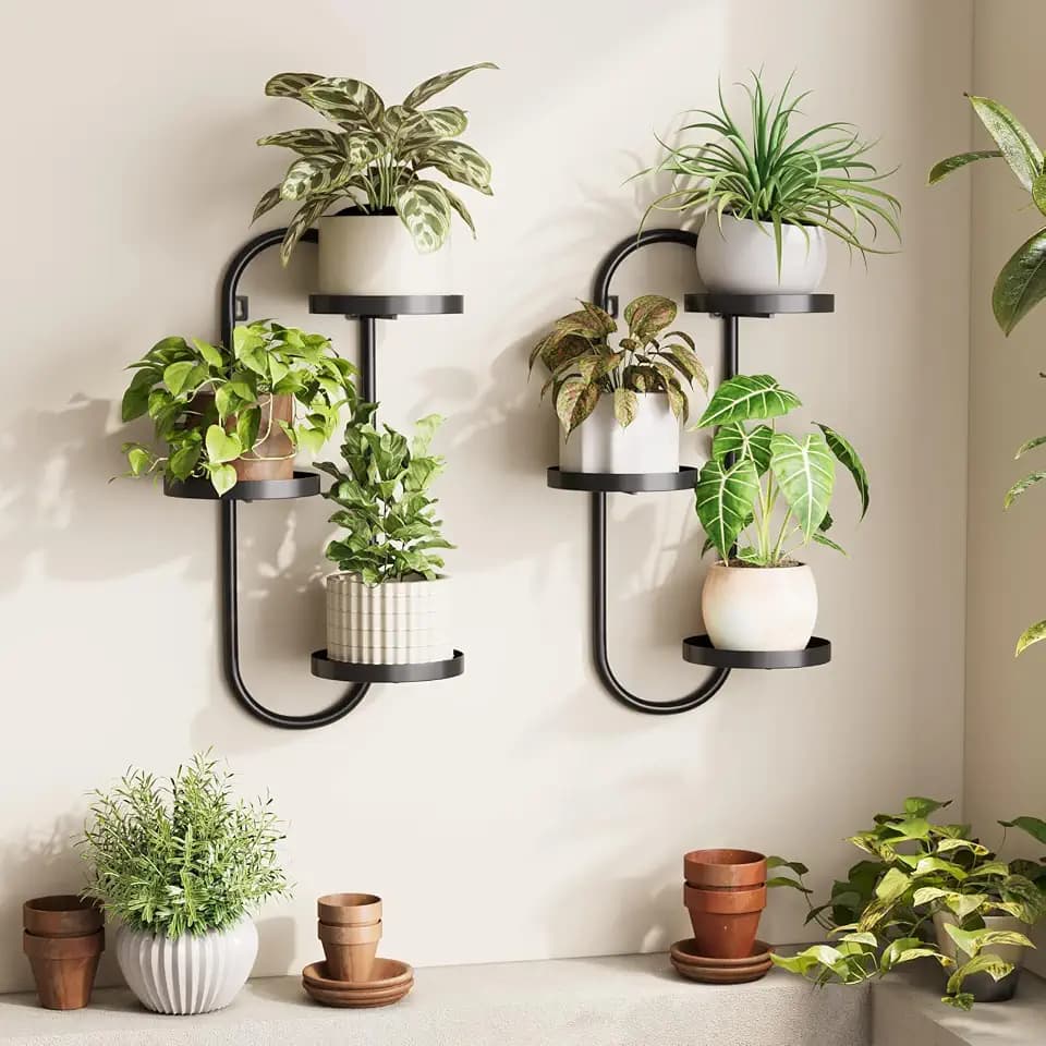 Laposso Window Plant Shelves Indoor Outdoor Wall Planters for Indoor Plants 2 Pack Metal Hanger Plant Holder for Living Room Balcony Wall Decor Black
