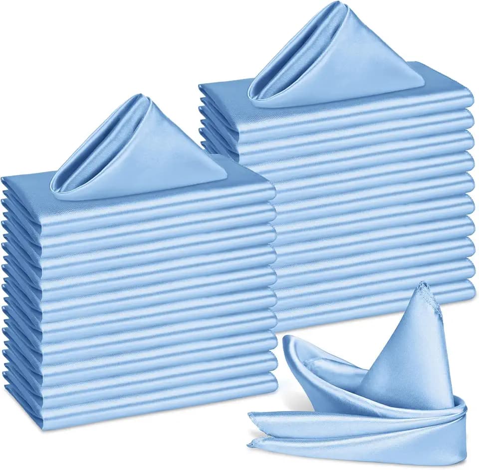 Bailarina 80 Pack Blue Mist Satin Napkins,17x17 Inches Wedding Napkins Square Soft Silky Table Napkins Bulk Decorative Elegant Cloth Napkin for Party Decoration, Banquet,Wedding,Graduation