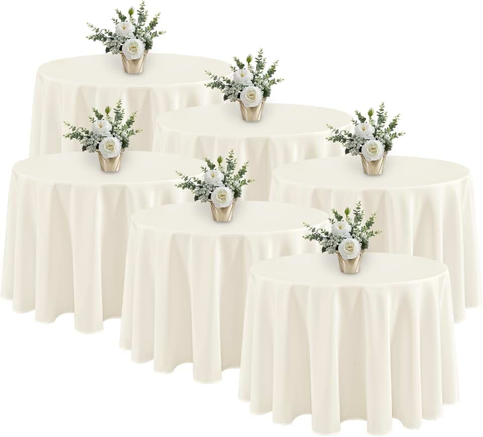 Fitable 6 Pack Ivory Round Tablecloths 120 Inch for 48"-96" Tables