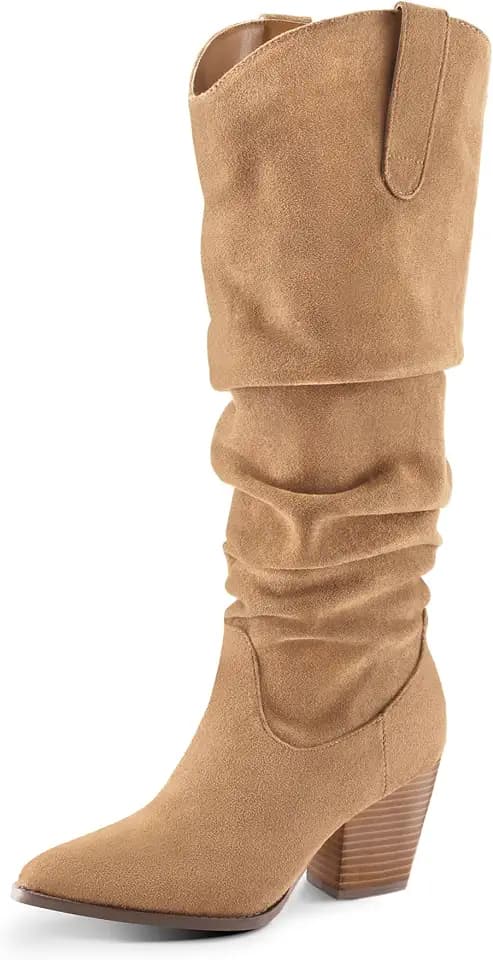 mysoft Women's Knee High Boots Slouchy Pointed Toe Cowboy Western Boots