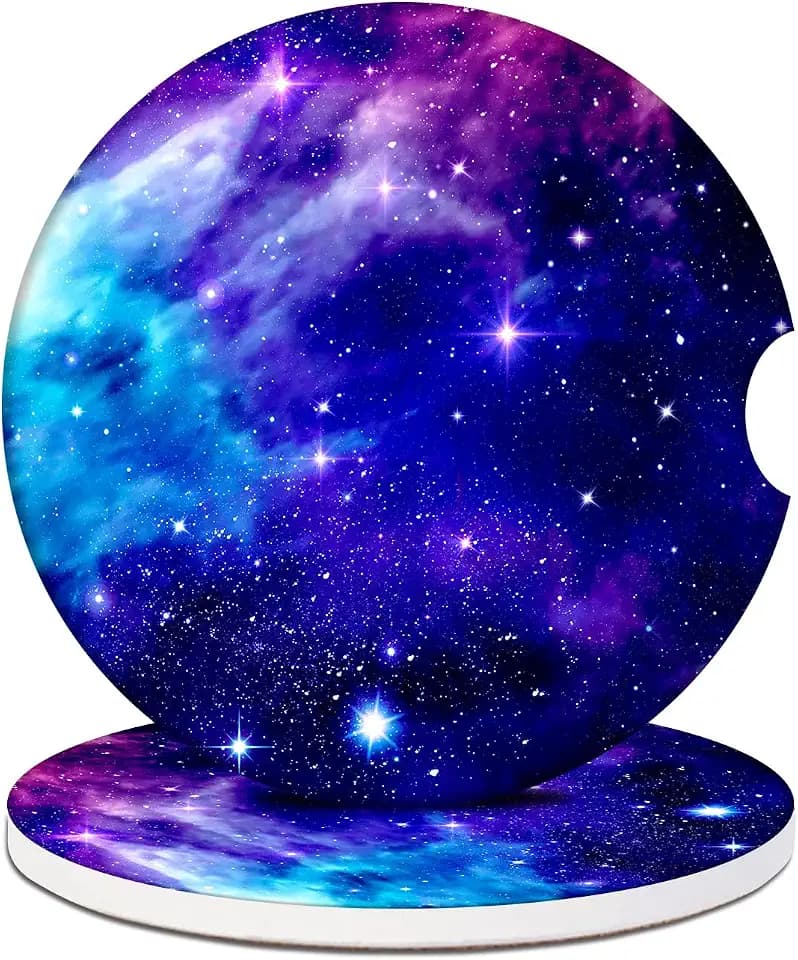 2 Pack Car Cup Holder Coasters - Purple Galaxy Space Absorbent Ceramic Coaster, Car Coasters for Cup Holders, Car Interior Accessories for Women Men