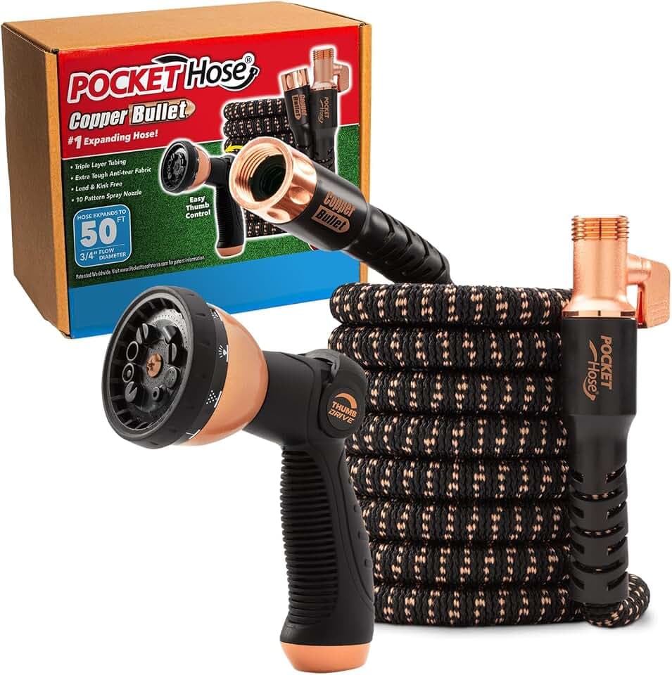 Pocket Hose 50 FT Copper Bullet Hose, 10-Pattern, 650psi