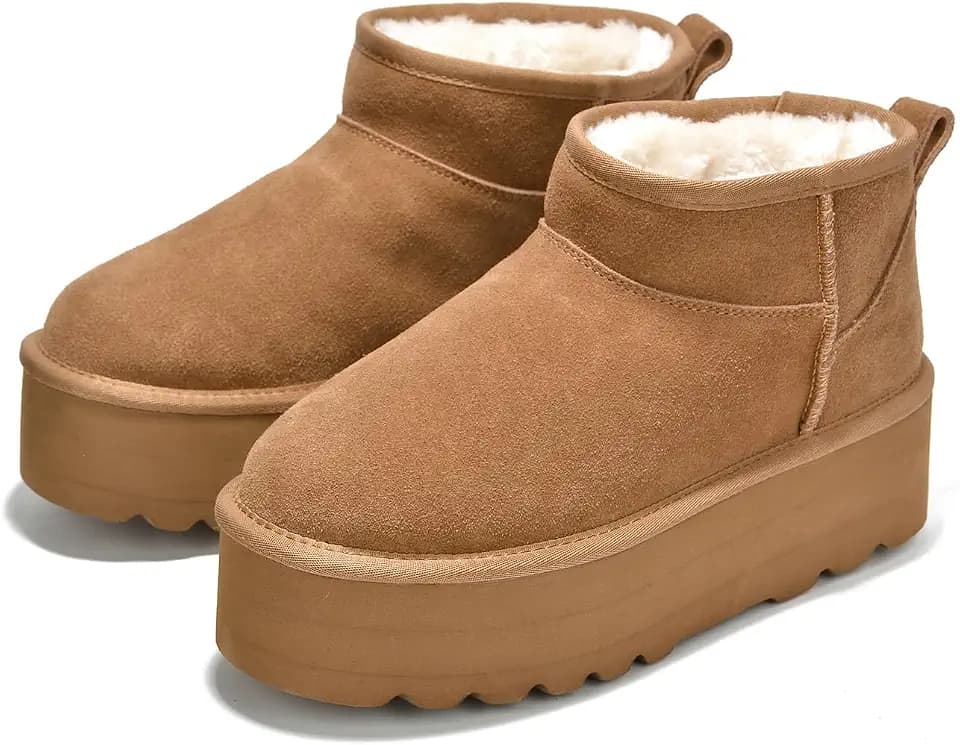 100% Genuine Leather Ankle Boots for Women Waterproof Platform Womens Boots