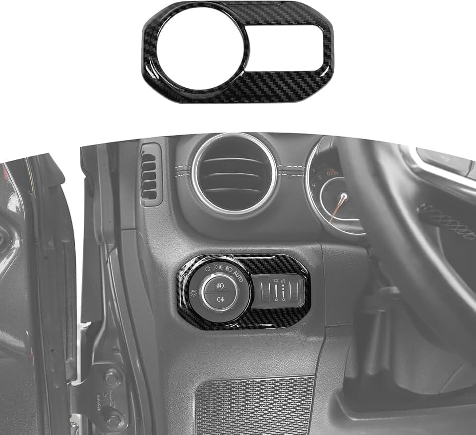 RT-TCZ for Jeep JL Carbon Fiber Headlight Switch Panel Trim Cover for Jeep Wrangler JL JLU 2018 up for Gladiator JT 2020 up Black Carbon Fiber Grain Interior Accessories