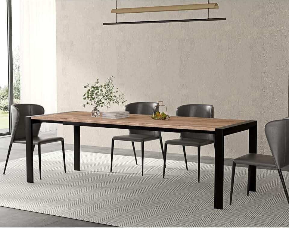 Acanva Expandable Kitchen Dining Room Table for 6-8 People, Modern Rectangle Expansion MDF Material Butterfly Leaves & Sturdy Base, Suited for Space-Saving Living Room, Office, Small Space, Oak
