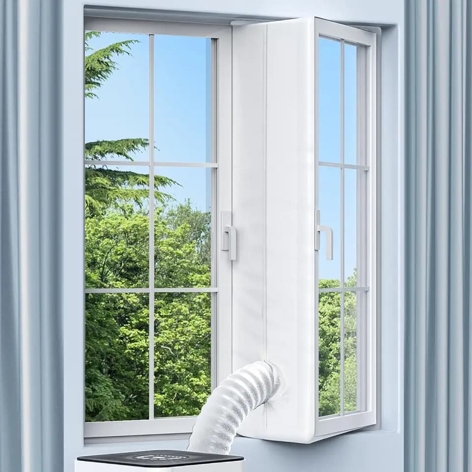 Klimaanlage Fensterabdichtung, Fensterabdichtung für Mobile Klimageräte, Wäschetrockner, Ablufttrockne, 400cm Hot Air Stop Geeignet für Fenster, Flügelfenster, Dachfenster, Kein Bohren, Weiß