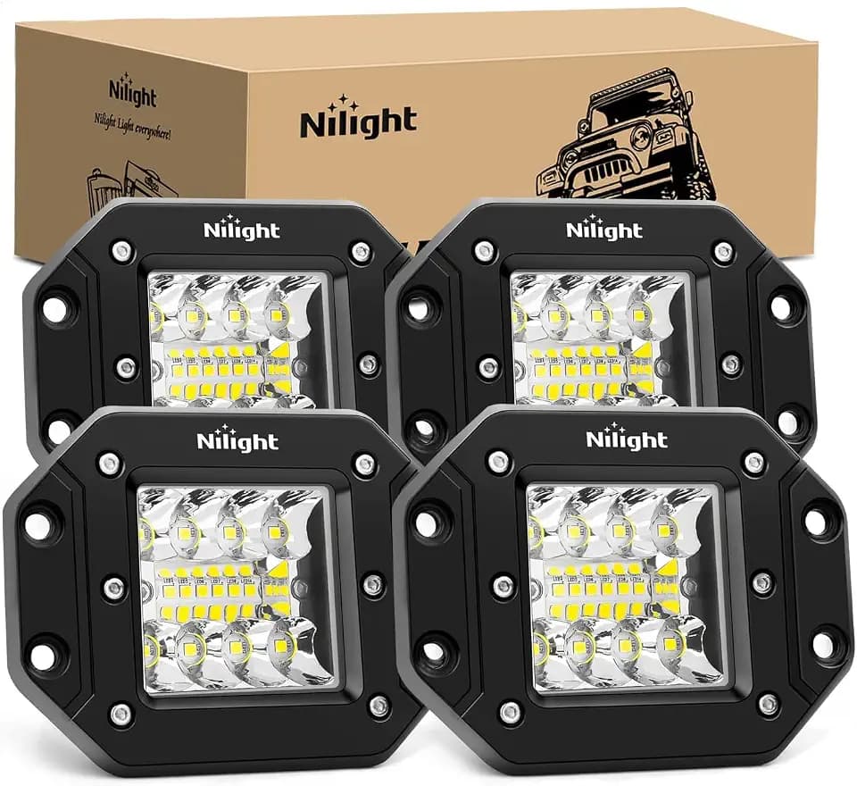 Nilight 4PCS 42W Flush Mount LED Light Pods - Upgraded Spot Flood Combo Beam Driving, Work, Backup, Reverse, Grill Mount Light for Offroad 4x4 Truck SUV