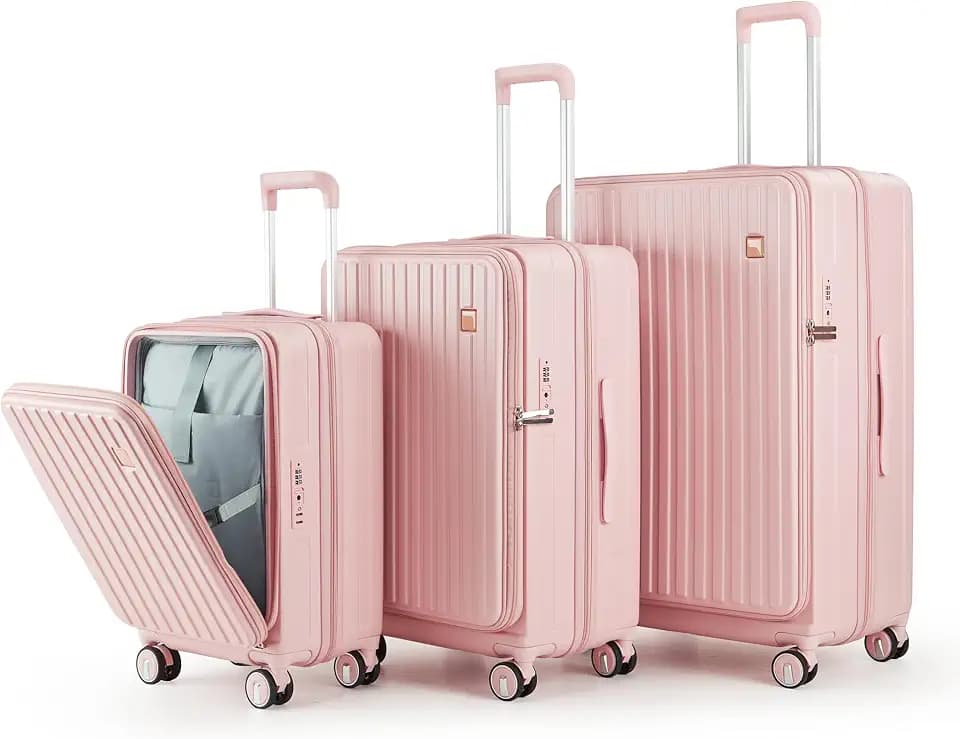 TRAVELEO 4 Piece Expandable Hardshell Pink Luggage Sets with Spinner Wheels, Lightweight Travel Suitcase Set with TSA Locks, 20 inch Carry On for Women (Blush Pink, 3 Piece Set)