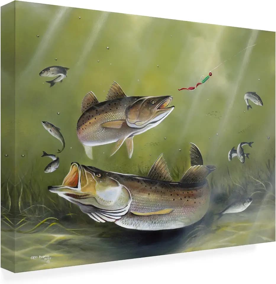 Wrapped Canvas Wall Art - Geno Peoples 'Speckled Trout' Wall Art for Living Room, Bedroom, or Office Décor - 14x19