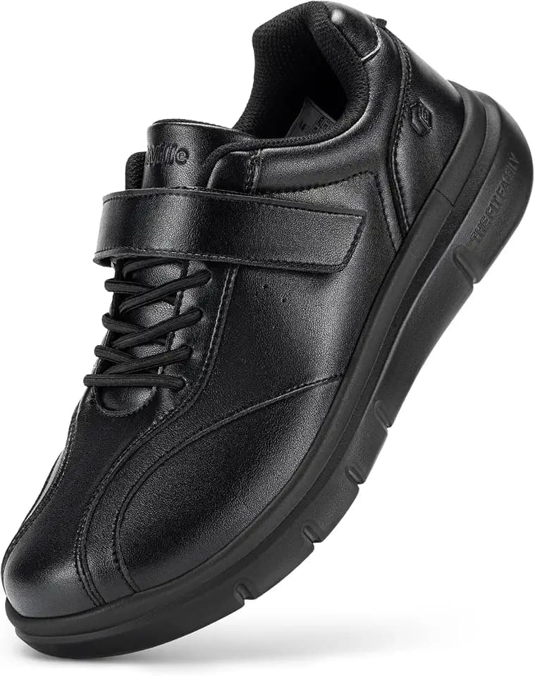 FitVille Diabetic Shoes for Men Extra Wide Comfortable Leather Walking Shoes Hook & Loop Orthopedic Dress Sneakers for Swollen Feet