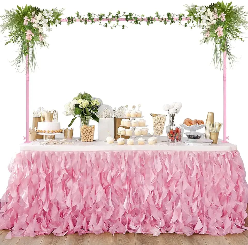 Verstellbarer Tischständer mit Klemmen 120 cm -250 cm Länge, Metall, verzierter Blumen-Tischbogen für Hochzeit, Party-Dekoration Bogen Geburtstagsfeier Jubiläum Weihnachtsdekoration Zubehör
