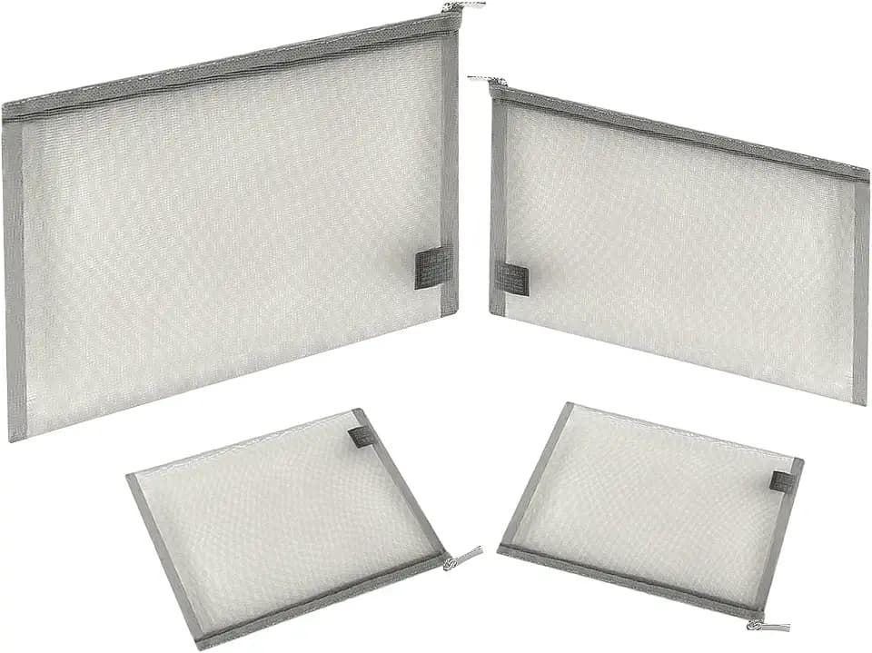 EASYFUN Mesh Pouch, Make up Bag with Zipper Cosmetic Organizer Pouch for Daily or Travel to Keep Small Items, 4 PCS Grey