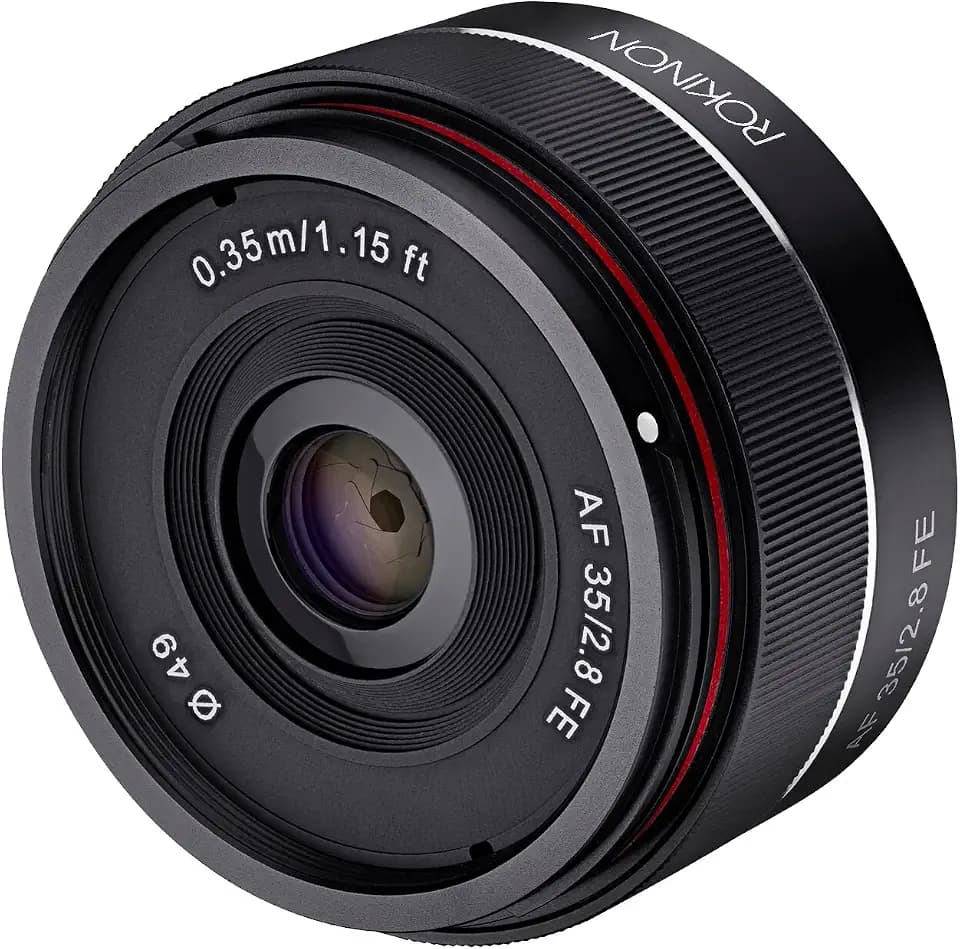 Rokinon IO35AF-E 35mm f/2.8 Ultra Compact Wide Angle Lens for Sony E Mount Full Frame, Black