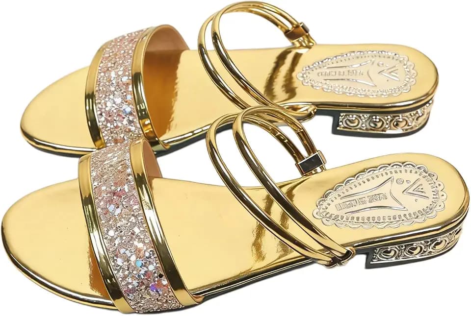 Women's 2-Way Glitter Block Heel Mules, Metallic Single Strap Slide Sandals, Summer Outdoor Fashion Slippers